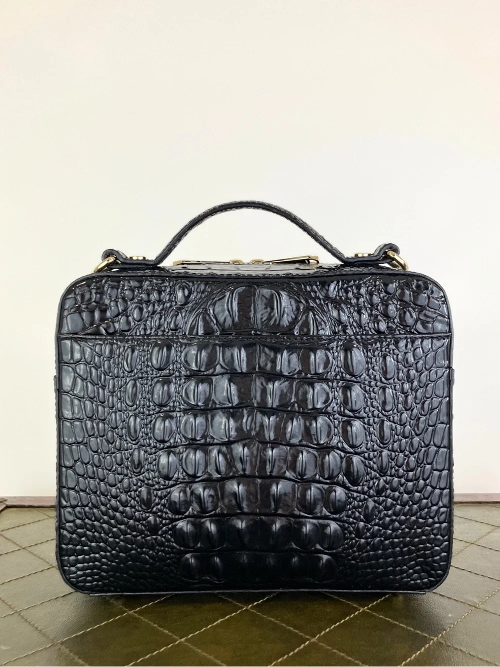 Brahmin Evie Black Melbourne Embossed Leather Crossbody Bag